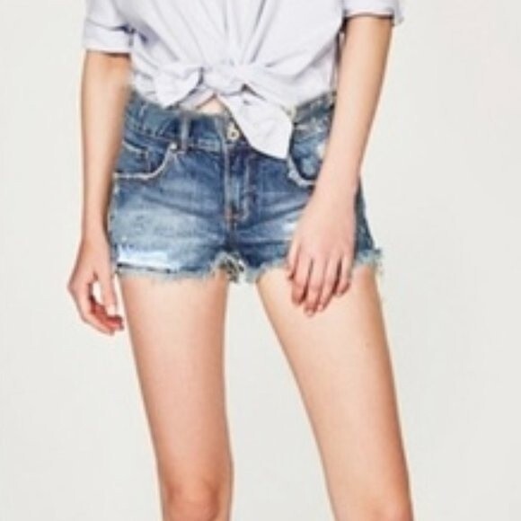 ZARA TRAFALUC Denimwear Cut Off Distressed Jean Shorts Blue 00 Raw Hem Frayed - Picture 1 of 11